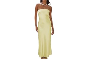 Realtix Satin Silk Backless Tube Tops Maxi Dress for Women Low Back Hollow Out Elegant Strapless Long Dresses Wedding Guest