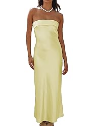 Realtix Satin Silk Backless Tube Tops Maxi Dress
