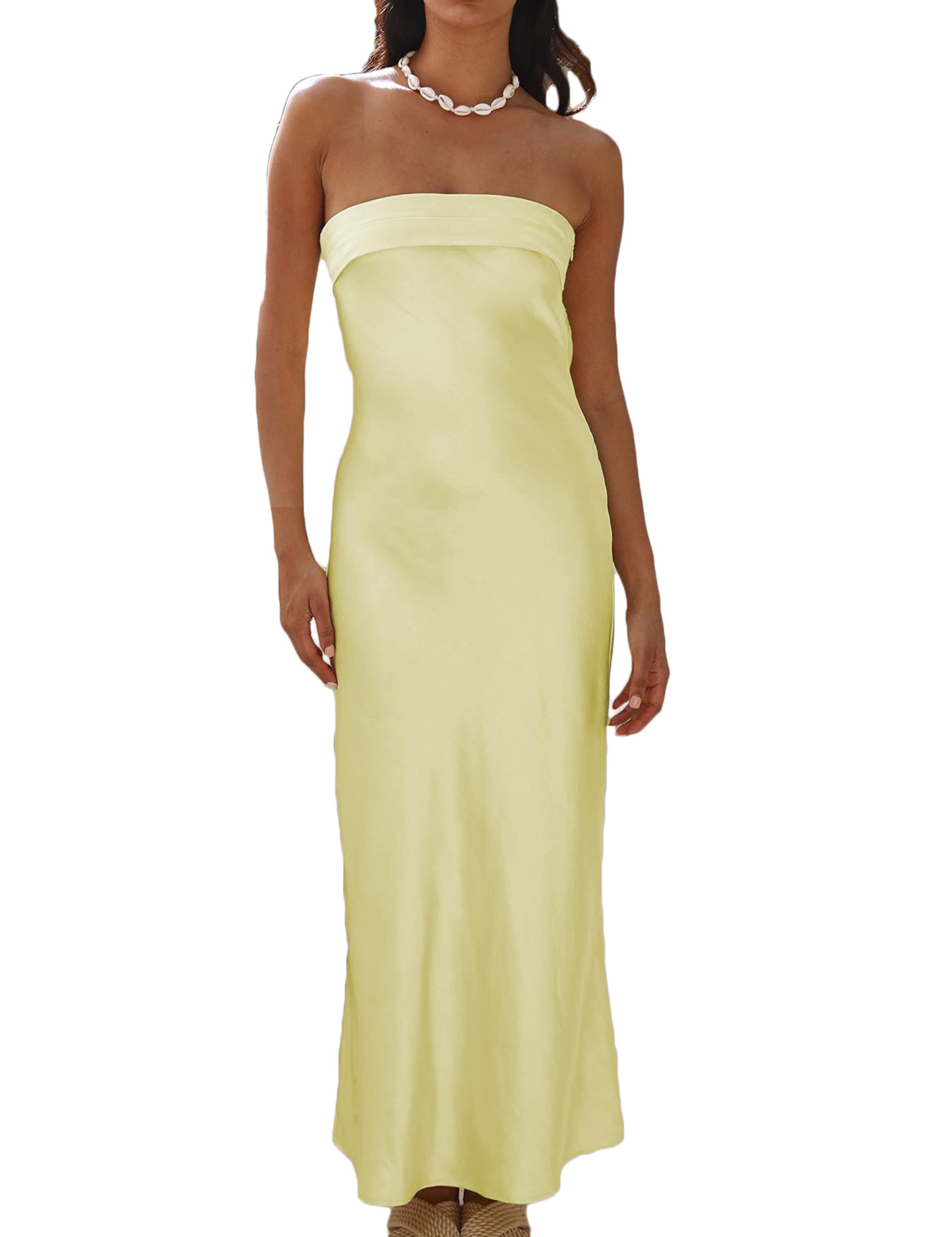 Realtix Satin Silk Backless Tube Tops Maxi Dress