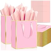 Epoesch Premium Metallic Paper Gift Bags with Handles and Tissue Paper, 8"x5"x10" Inch Dark Blue Gold Edge Welcome Gift Thank You Bags (Pink Gold, 1 Count (Pack of 36))