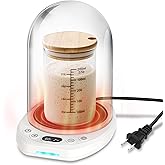 Sourdough Starter Warmer Mat with Glass Dome Precise 1°F Thermostat Control (70-104°F) 0-24H Timer Automatic On/Off Sour Dough Warmer and Glass Cover for Home Baking（White）