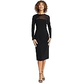Maggy London Womens Fitted Midi Dress - Sheer Sparkly Long Sleeves - Formal Evening Dress