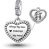 TGLS Women BFF Sister Charms Always My Sister Forever My Friend Engraved Friendship Beads Compatible with Pandora Charms Bracelets