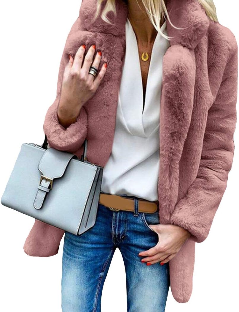moonWANG Women's Coat Faux Fur Jacket Thicken Womens Overcoat Casual Warm Winter Coat