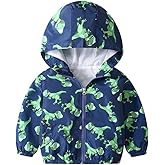 KISBINI Toddler Boy's Cartoon Dinosaur Zip Jacket Lightweight Hooded Windbreakers Outdoor Raincoat