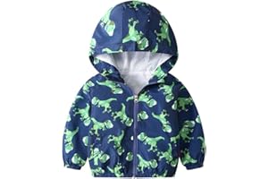 KISBINI Toddler Boy's Cartoon Dinosaur Zip Jacket Lightweight Hooded Windbreakers Outdoor Raincoat