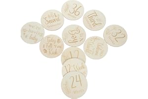 JOINPAYA 11 Pcs Wooden Pregnancy Weekly Progress Discs Double-Sided Photo Props Pregnancy Announcement Sign