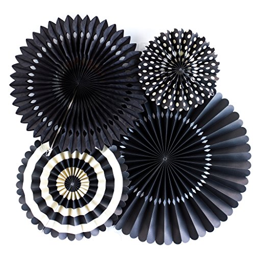 My Mind's Eye - Fancy Black Paper Party Fans - 4 Count - Decorations (Best Halloween Cubicle Decorations)