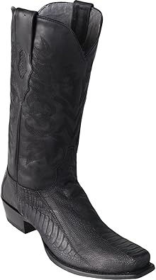 black ostrich square toe boots