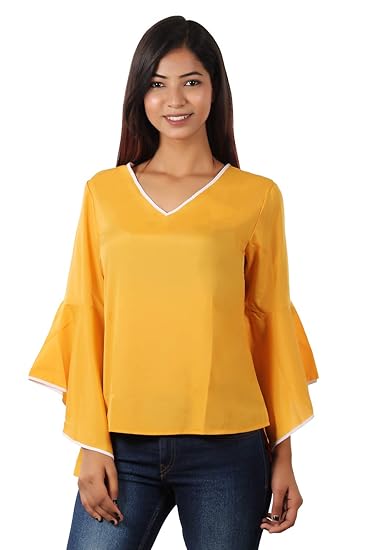 yellow bell sleeve blouse