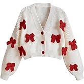 GORGLITTER Women's Cute Bow Cardigan Sweater Long Sleeve V Neck Button Down Pullover Top