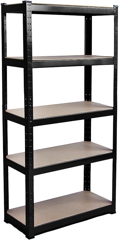 Home Vida 5 Tier Black Heavy Duty Adjustable Steel Garage Shelving Unit (H) 1500mm (W) 700mm - 875kg Weight Capacity