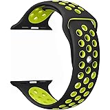OULUOQI 42mm Soft Silicone Replacement Wrist Strap for Apple Watch Series 2, Series 1, Sport, Edition, M/L Size ( Black / Volt Yellow )