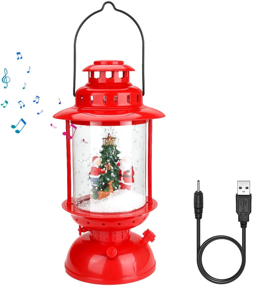 WIOR 22 inch Lighted Water Lantern Glittering Musical Lighted Christmas Snowman USB Operated Snow Globe for Kids, Home Decoration and Gift Snowman Family (Santa)