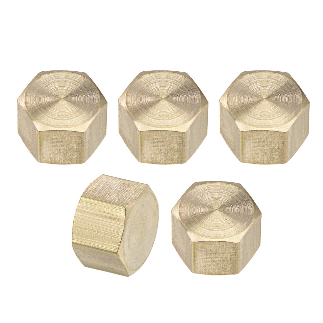 sourcing map Brass Cap 5pcs 1/4G Female Pipe Fitting Hex Compression Stop Valve Connector