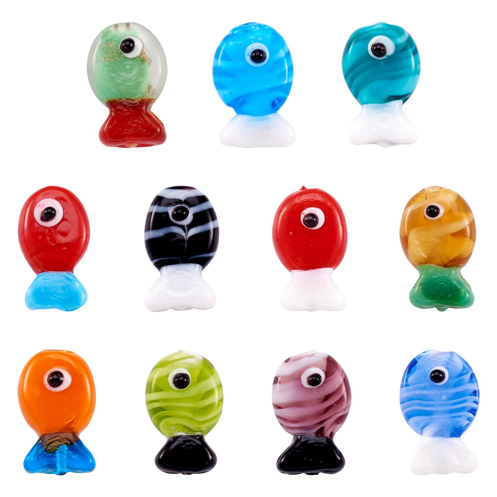 Crafans 22Pcs Fish Lampwork Beads Ocean Theme Fishes Spacer Beads Goldfish Handmade Lampwork Bead Colorful Summer Beach Fish Crafts Bead for DIY Necklace Earring Crafting Jewelry Making — image 1