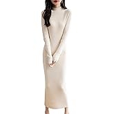 Ciovkis Women's Merino Wool Blend Long Sweater Dress 2025 Fall Winter Fashion Long Sleeve Casual Mock Neck Ribbed Knit Dress