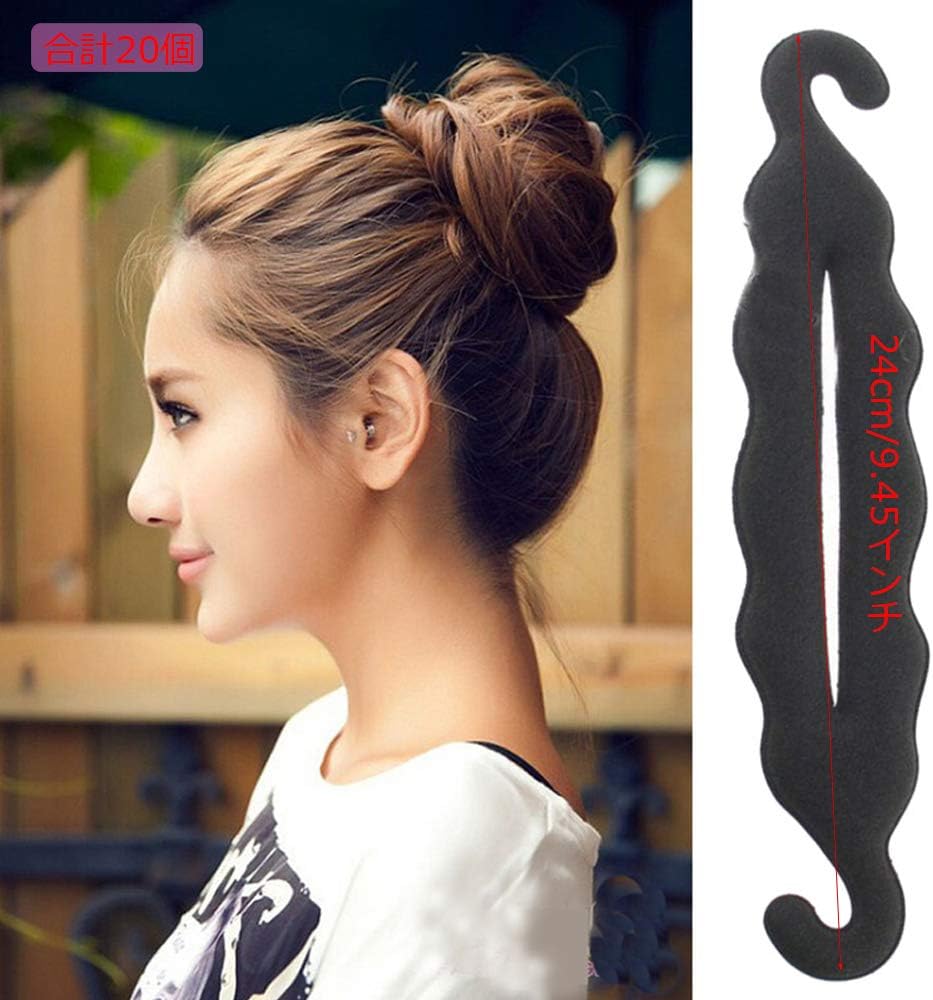 Amazon Raynag 個 おだんごヘアメーカー お団子 ヘアクリップ ツイスト ポニーアレンジスティック フック式 お嬢様風 髪型 髪まとめ 髪飾り 簡単に ヘアアレンジ ヘアスタイル 40個のヘアピン付き ブラック Raynag ヘッドバンド