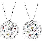Custom Family Tree Mom Necklace 925 Sterling Silver/Stainless Steel Heart Round Personalized 1-11 Name Birthstone Pendant Necklace Tree of Life Grandma Grandmother Mother Day Jewelry Gifts For Women