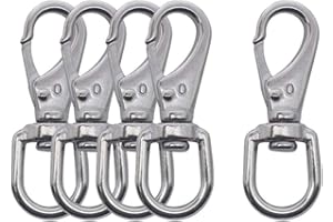 Eilumduo 5Pcs M4(0#) Swivel Eye Snap Hooks 304 Stainless Steel Spring Snap Clip Buckle Clasp Marine Boat Hardware Lanyard Hook for Camera Straps, Pet Chains, Keychains, Collars