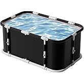 Simcat 45" Large Portable Foldable Bathtub With Metal Frame For Adults | 1.2 Meters Pure Black Color, Includes Cushion, Drain Pipe, Easy To Fold And Carry