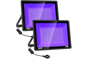 KOLTIME 2 Pack 400W LED Black Lights, Outdoor 395nm Black Flood Light with Plug and Switch, IP66 Waterproof Blacklight Spotli