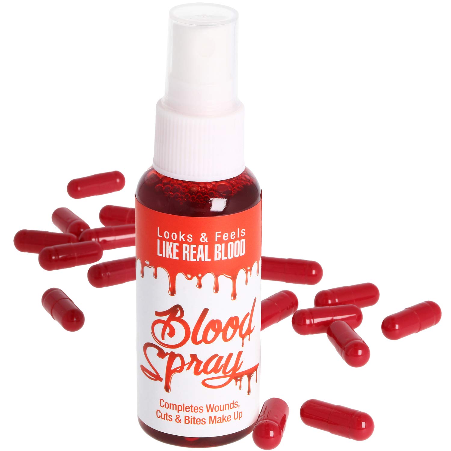 COM-FOUR® 9-Piece Artificial Blood Set - Blood Spray and Blood Capsules for Halloween - Vampire and Zombie Disguise (17 piece - fake blood set)