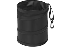 Ginsco New Leakproof Car Trash Can, 1 Gallon Mini Trash Can Pop-up Collapsible Hanging Car Trash Bin with Hook and Loop, Waterproof PEVA Liner Open-Top Garbage Can for Cars Home Office