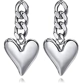 ASHMITA Gold Alloy Heart Earrings Chain Love Earrings Retro Cold Punk Earrings Dangle Drop Earrings Jewelry for Women