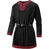 Runcati Mens Medieval Knight Tunic Renaissance Viking Pirate Shirts Warrior LARP Halloween Costume Tops