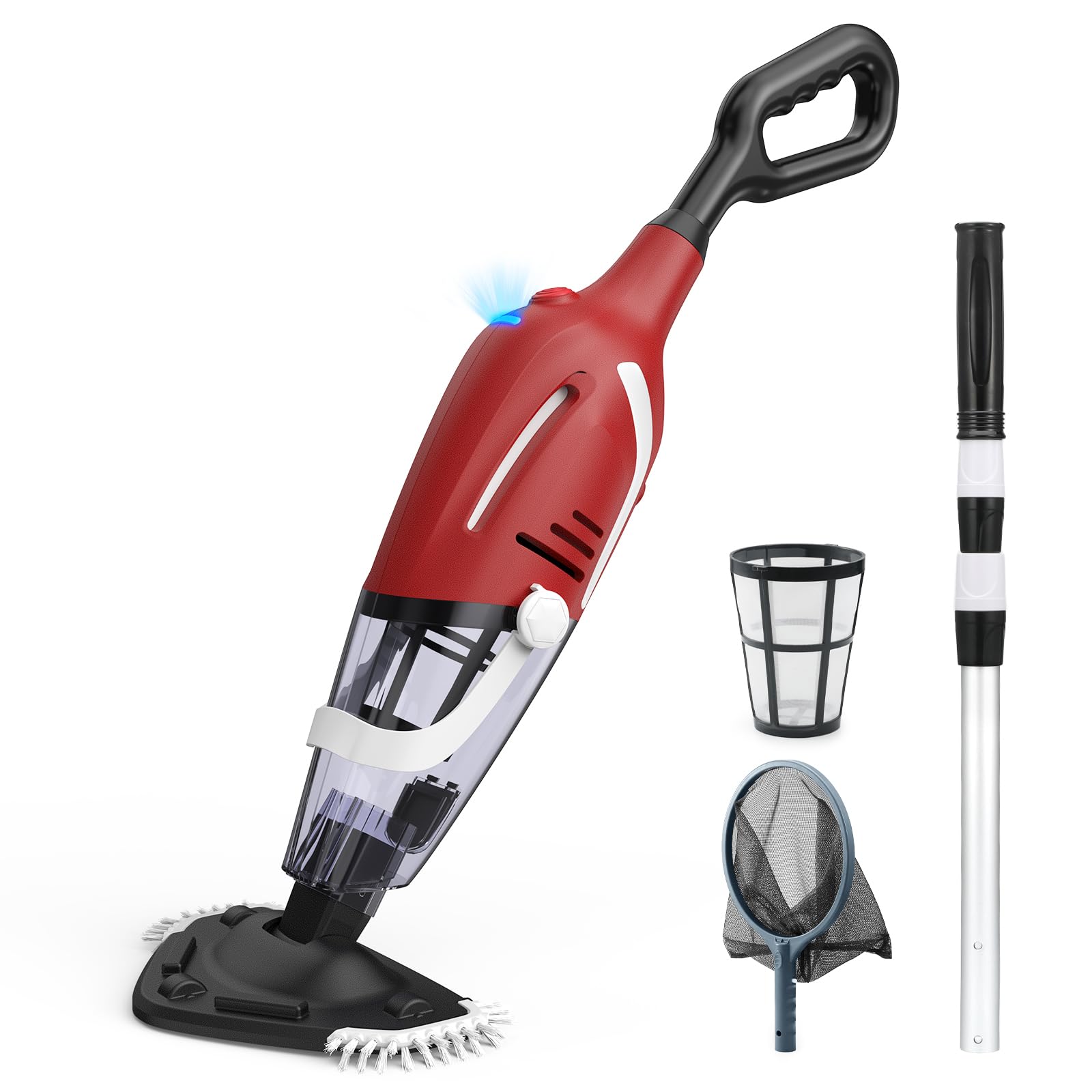 Photo 1 of Enhulk Pool Vacuum for Above Ground Pool, 2025 Upgraded Pool Vacuum with A Telescopic Pole, 18.5 Gal/Min Powerful Suction, 80Mins Runtime, Effortlessly Cleans Debris Underwater (Red)