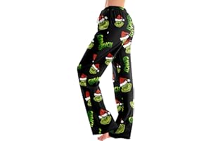 ZXCTKA Christmas Pajama Pants Women Funny Holiday Elastic Waist Loose Fit Wide Leg Lounge Pant Drawstring Soft Pj Bottoms