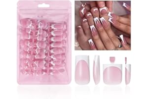 NHIXK 60Pcs White French Tip Press on Nails & Press on Toenails Set, Square Press on Nails Medium Fake Nails French False Toenails Full Cover Stick on Nails for Women Manicure Kit