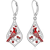 Cardinal Earrings Dangle for Women - Sterling Silver Red Bird Memorial Jewelry - Sympathy Gifts