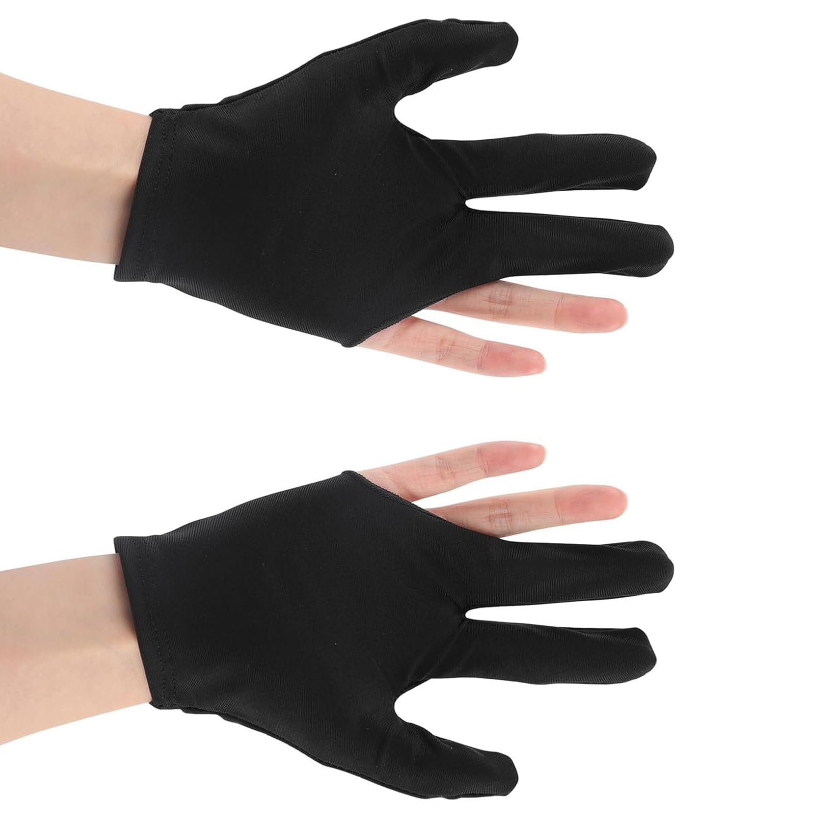 CVNRCLP 2-Piece Snooker Gloves Set - 3-Finger Anti-Slip Billiard Gloves for Pool and Snooker Players, Left Hand Design, Breathable Spandex Fabric, Perfect Accessories & Gift for Men and Women (Black)