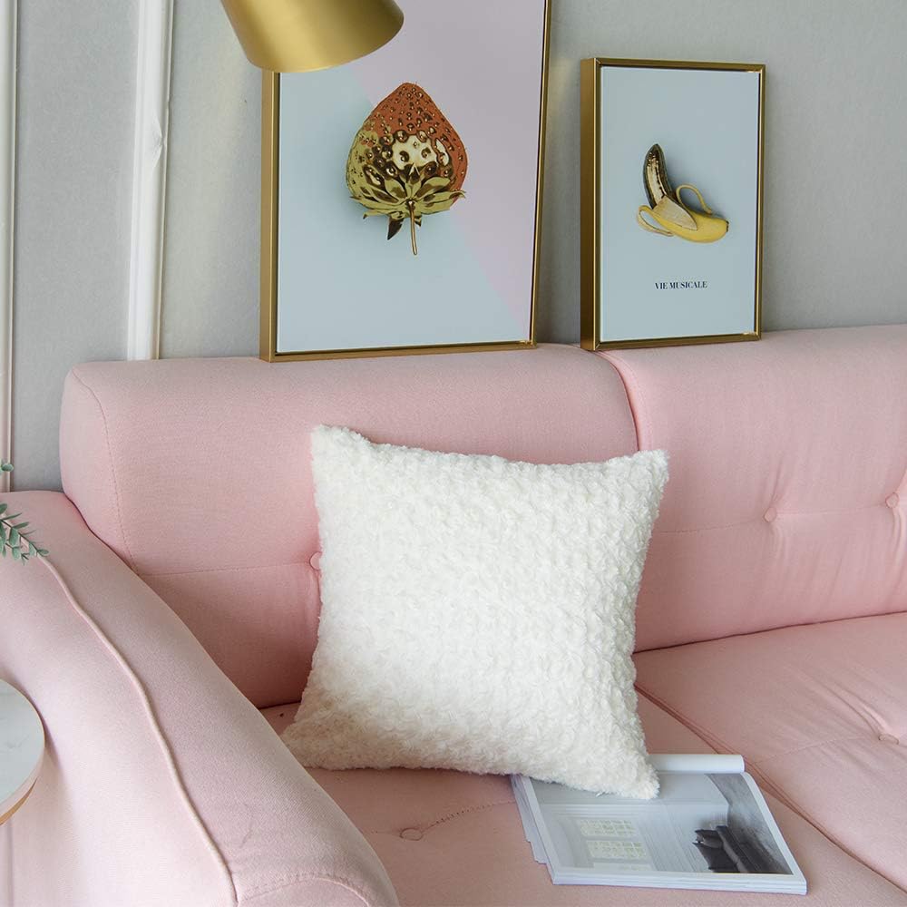 LANANAS Luxury Soft Plush Faux Fur Throw Pillow Covers for Couch Decorative Mongolian Fur Throw Pillow Covers Pack of 2 (18"x 18", Pearl White): Home & Kitchen