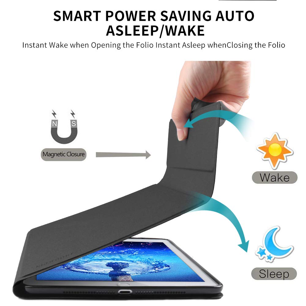 SENGBIRCH Compatible Keyboard Case iPad 9.7 2018 - iPad 9.7 2017 - iPad Air 2&1 - iPad Pro 9.7-7 Colors Backlit Detachable Keyboard - PU Leather Stand - iPad Keyboard Case, (Black,9.7)