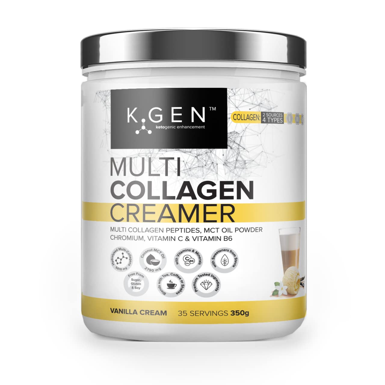 Multi Collagen Coffee Creamer Instant Bulletproof Coffee Collagen Creamer Coconut MCT & Vitamin C | Vanilla Flavor Gluten Free for Keto, Paleo, Skin, Hair, Nails & Immune Health