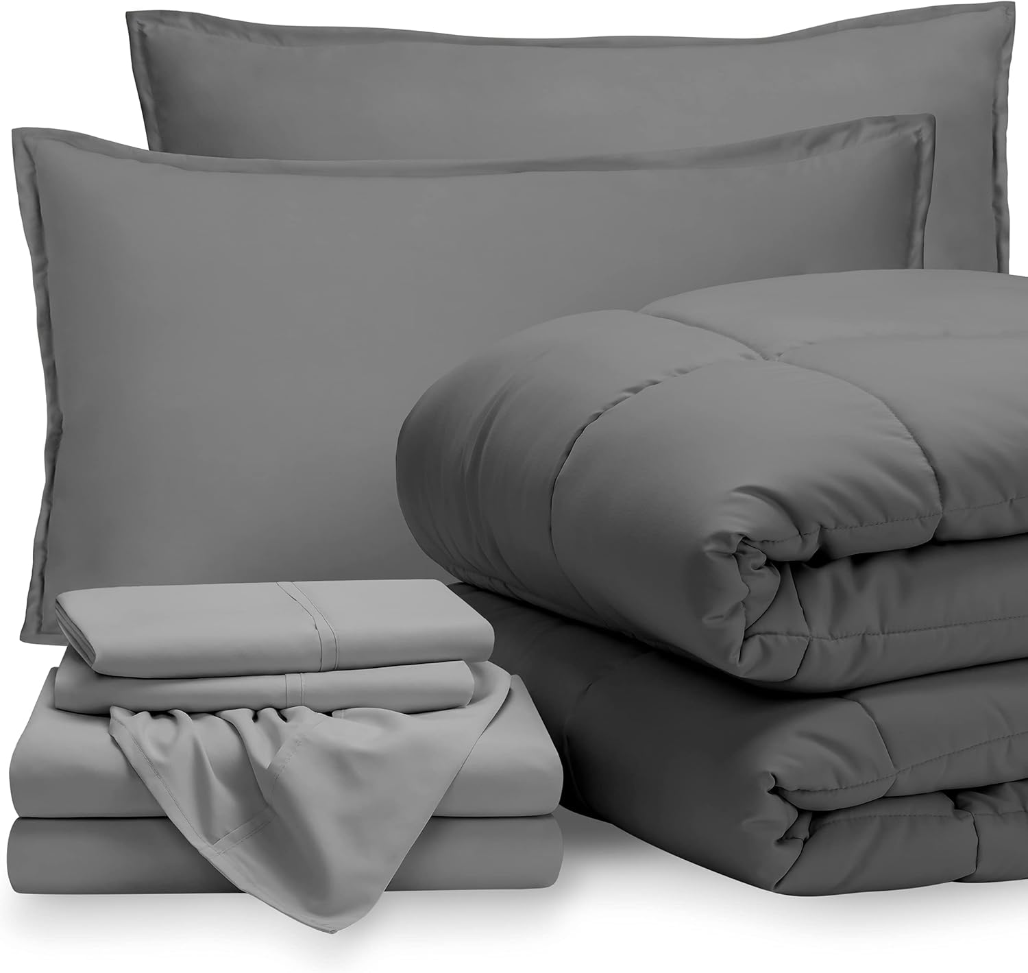 Bare Home Bedding Set 7 Piece Comforter & Sheet Set - King - Goose Down Alternative - Ultra-Soft 1800 Premium - Hypoallergenic - Breathable Bed Set (King, Grey/Light Grey): Home & Kitchen