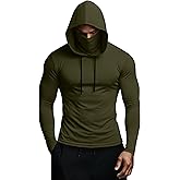 Locoowai Men's Compression Hoddie with Face Mask Sweatshirt Long Sleeve Thermal Base Layer Top Active Running Pullover
