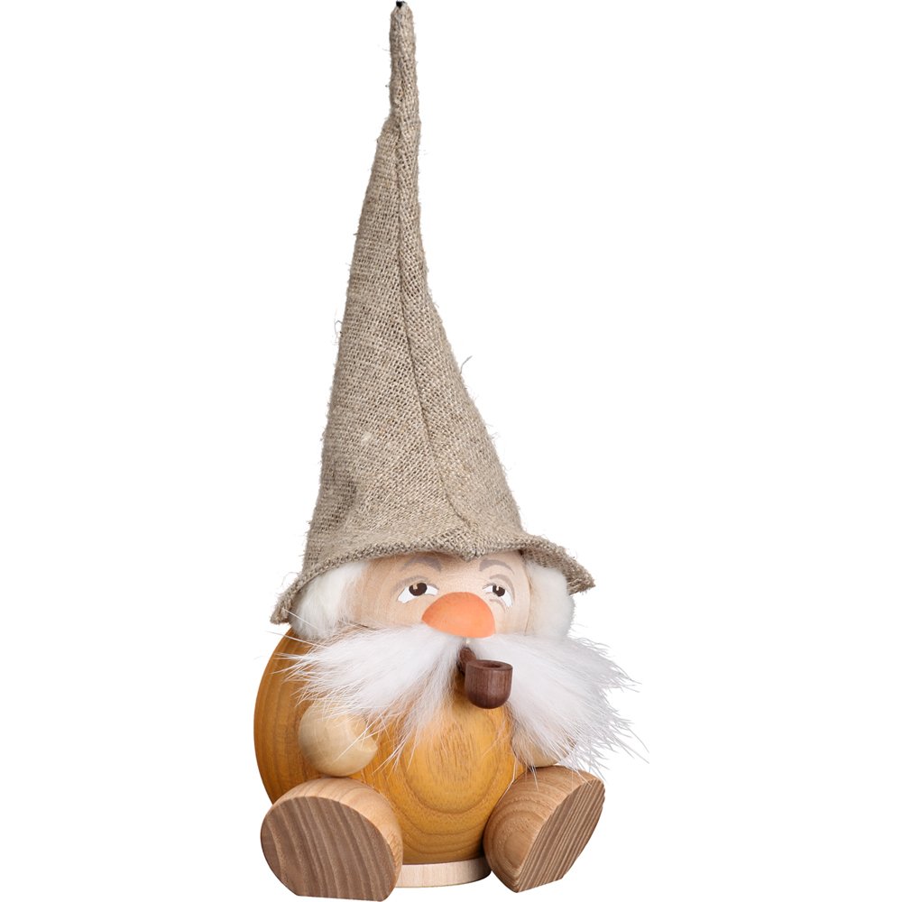Seiffener Volkskunst German incense smoker forest dwarf sand yellow, height 19 cm / 8 inch, original Erzgebirge by SV 19032
