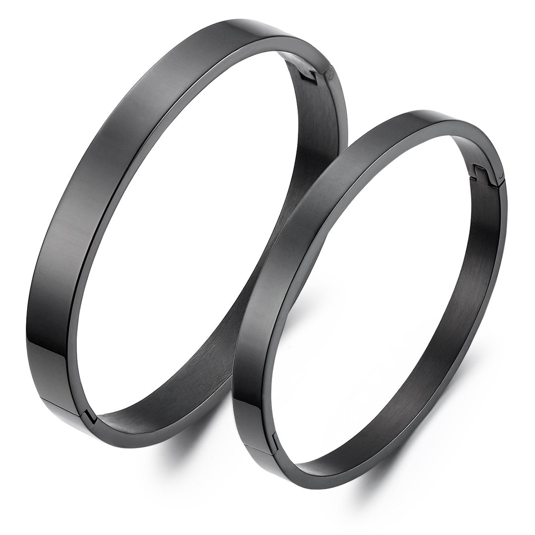 JewelryWe His & Hers Matching Set Couple Lovers Black IP Stainless Steel Bracelets Bangles (One Pair) โ image 1