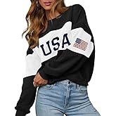 LEEDYA Women Oversized USA Sweatshirt Crewneck American Flag Sweater Long Sleeve 4th of july T shirts Loose Fit Pullover Top