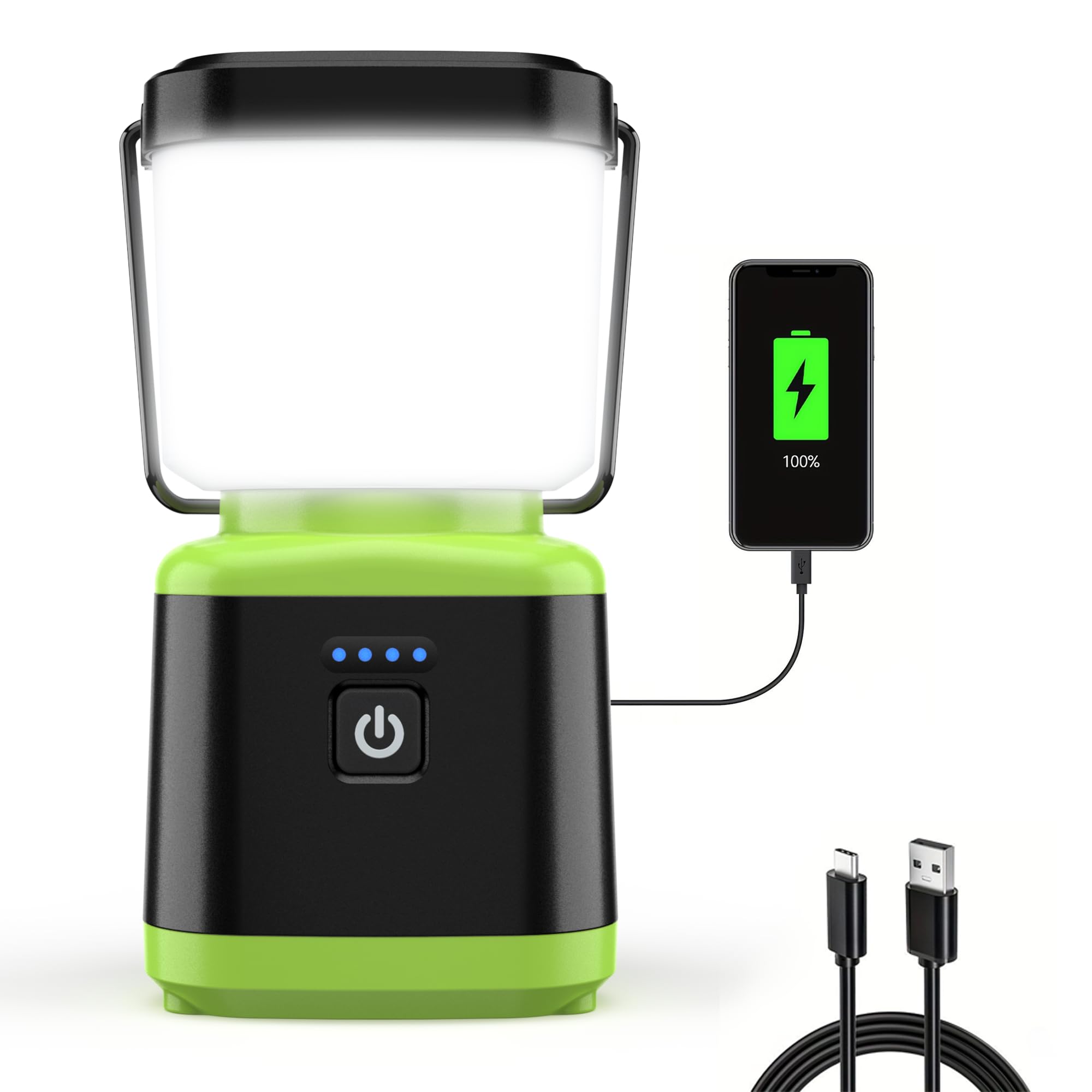 AlpsWolf Camping Lantern Rechargeable, Stepless Dimming LED Lantern, 4000mAh Rechargeable Lantern for Power Outages, IPX4 Waterproof Portable Camping Light, Green 1 Pack