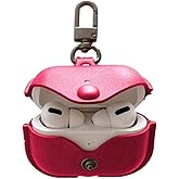 Genuine Leather Case Compatible with AirPods Pro 3rd Gen (2025), VOMA Protective Cover for Apple AirPods Pro 3 Wireless Charging Case with Keychain and Snap Lock Red