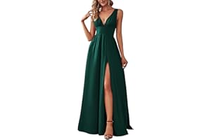 Ever-Pretty Women's Deep V-Neck Sleeveless Side Slit Floor Length Bridesmaid Wedding Guest Dress 0168B