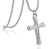MOOSKI Cross Necklace for Men,Silver/Gold/Black Mens Cross Necklaces with 3mm Cross Chain and Stainless Steel Cross Pendant Jewelry Gifts,Rolo Chain 22-24 Inch