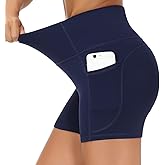 THE GYM PEOPLE High Waist Yoga Shorts for Women's Tummy Control Fitness Athletic Workout Running Shorts with Deep Pockets