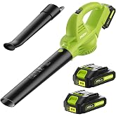Leaf Blower Cordless with 2.0Ah Battery &amp; Charger, 130MPH 180CFM High Speed | Blowers for Lawn Care, 20V Electric Leaf Cleaner, Leaf Blower with 2 Tubes, Lightweight Handheld, Patio, Garden, House, Depot