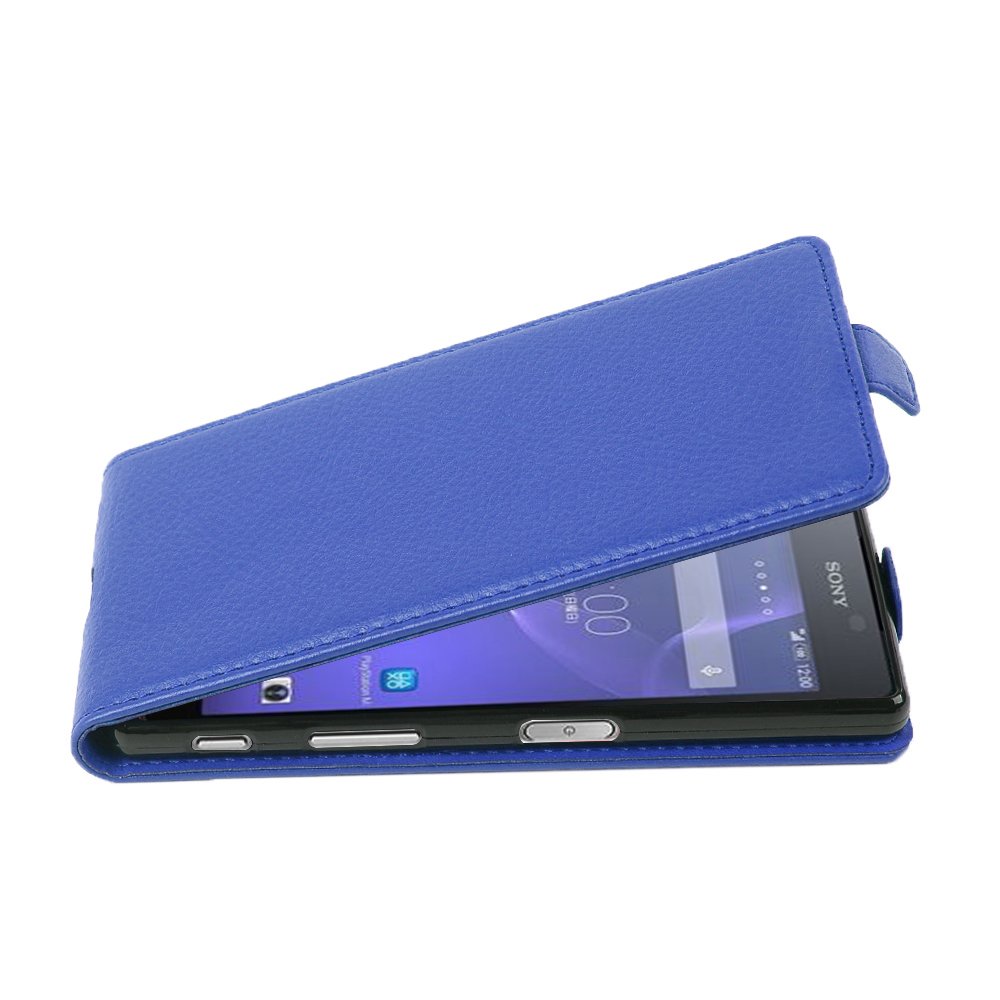 cadorabo Case works with Sony Xperia X Performance in NAVY BLUE - Flip Style Case made of Structured Faux Leather - Wallet Etui Cover Pouch PU Leather Flip